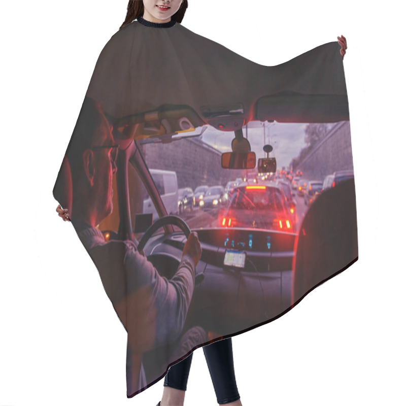 Personality  Driving A Car In The City At Night In Traffic Jams Hair Cutting Cape