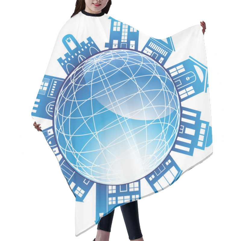 Personality  3D Globe With Surrounding Buildings Hair Cutting Cape