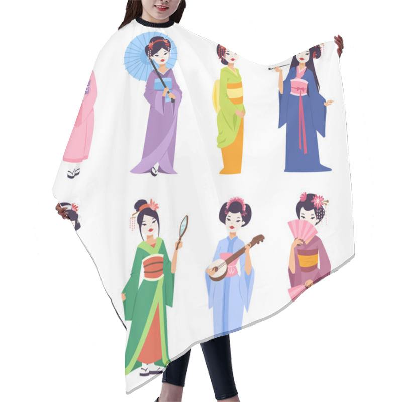 Personality  Vector Set Of Japanese Geisha Girls. Hair Cutting Cape