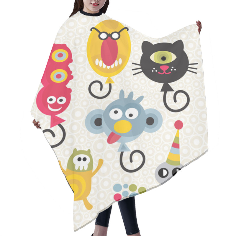 Personality  Set Of Cute And Funny Monsters. Hair Cutting Cape