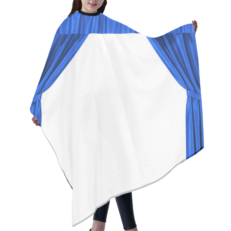 Personality  Blue Silk Curtains With Garter Isolated On White Background. Hair Cutting Cape