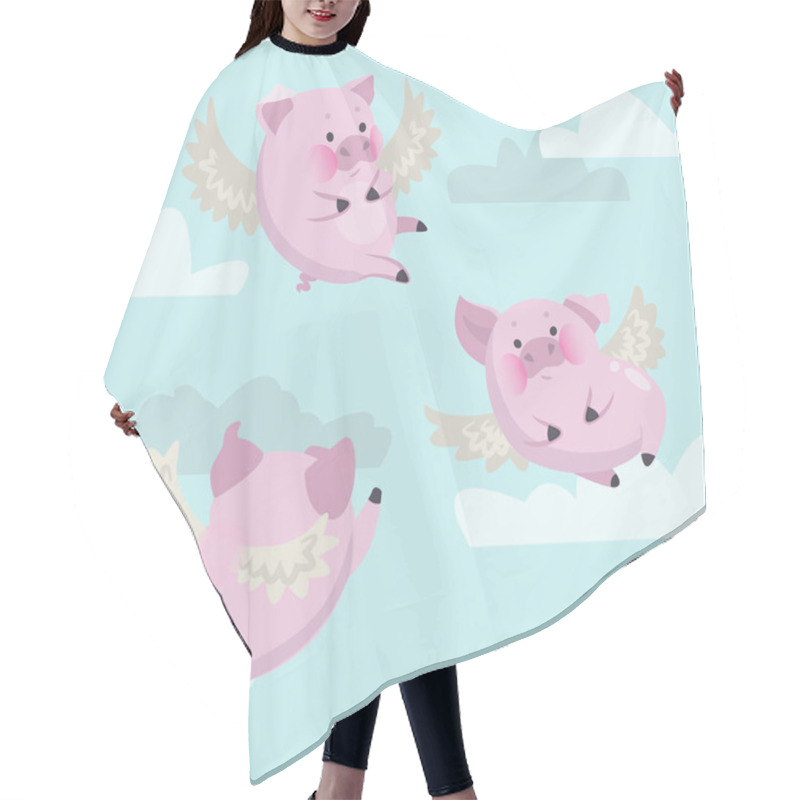 Personality  Funny Flying Pink Pigs Against Blue Sky. Vector Illustration Hair Cutting Cape