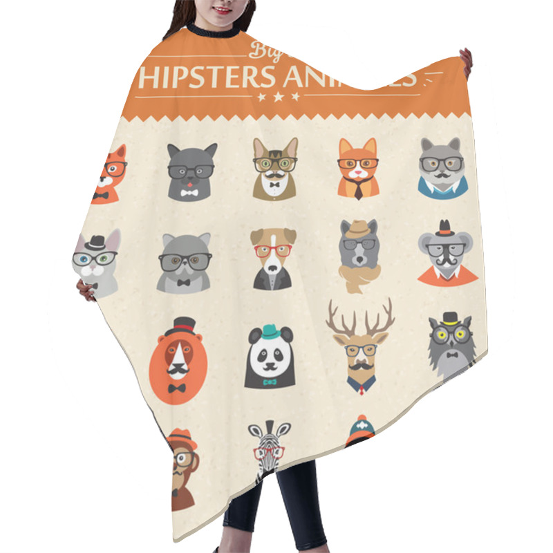 Personality  Cute Fashion Hipster Animals  Of Vector Icons Hair Cutting Cape