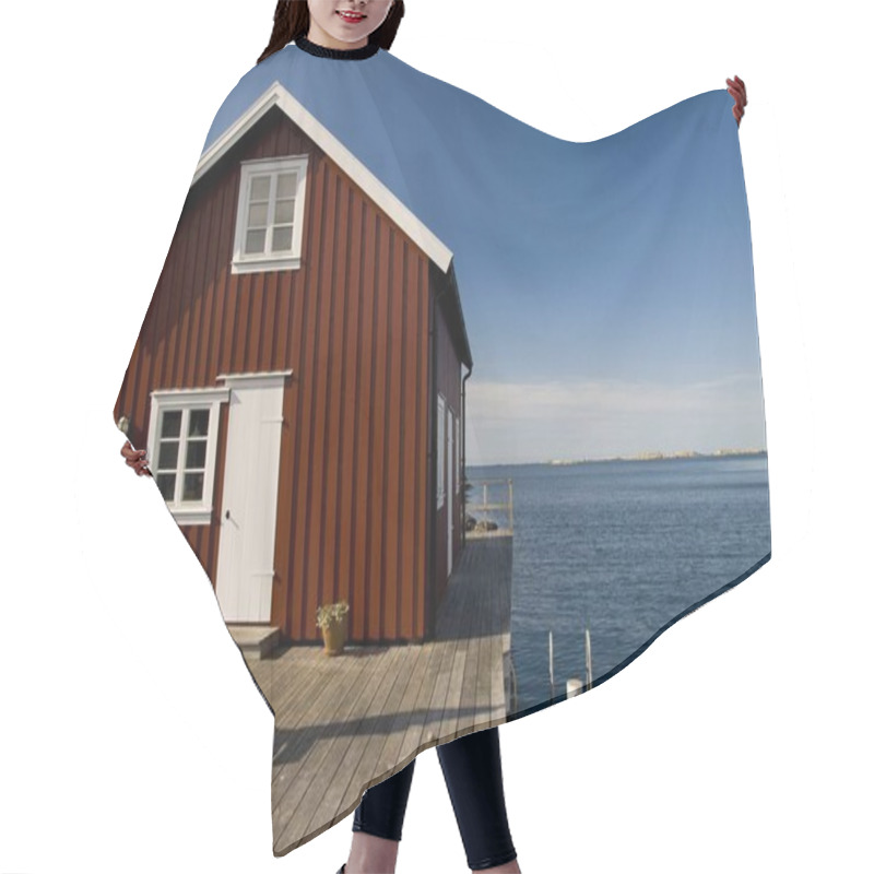 Personality  View Of Red Wooden House On The Sea, Bohuslaaen Hair Cutting Cape