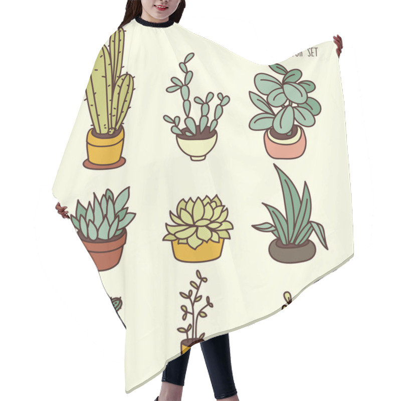 Personality  Set Of Cute Potted Plants Hair Cutting Cape