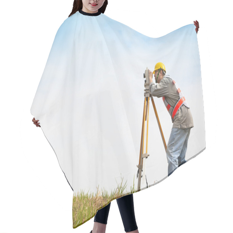 Personality  Surveyor Engineer Making Measure On The Field Hair Cutting Cape