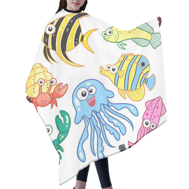 Personality  Cartoon Sea Animals Set With White Background Hair Cutting Cape