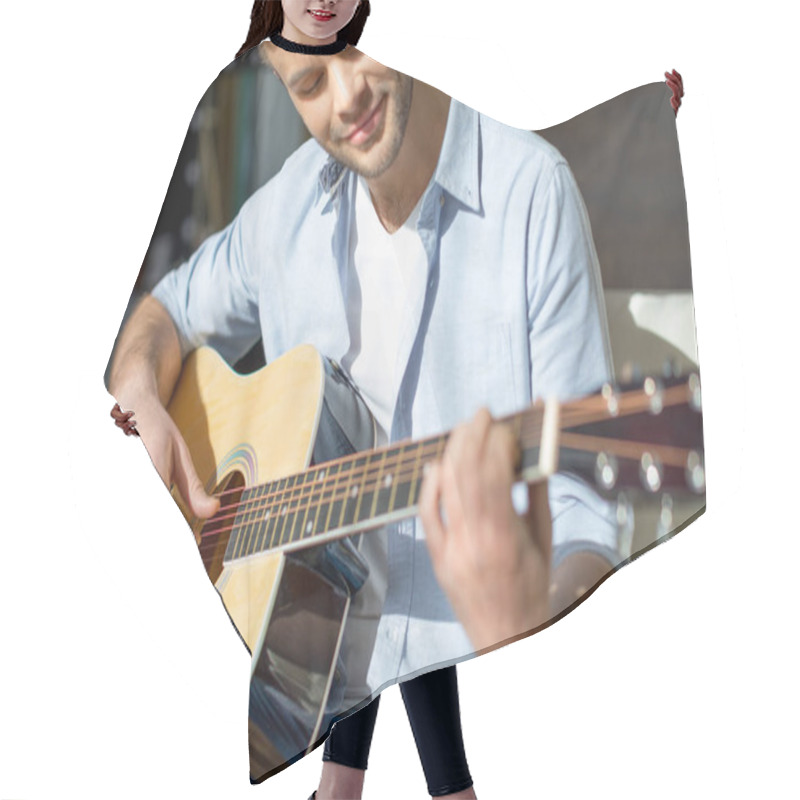 Personality  Young Man Playing Guitar Hair Cutting Cape