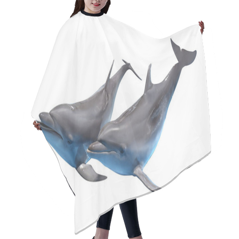 Personality  Beautiful Grey Bottlenose Dolphins On White Background Hair Cutting Cape