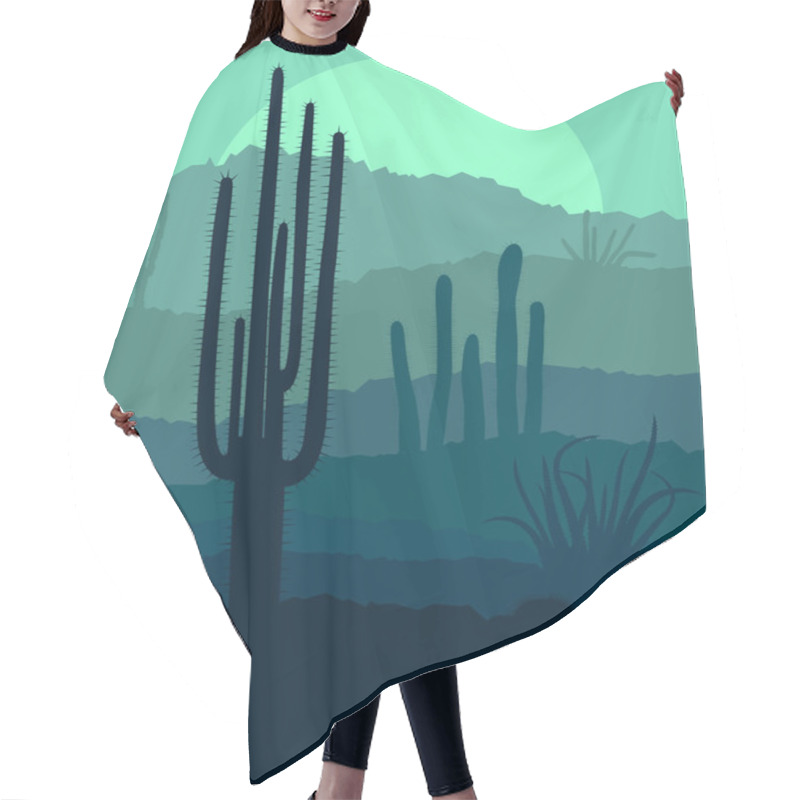 Personality  Desert Cactus Plants Wild Nature Landscape Illustration Backgrou Hair Cutting Cape