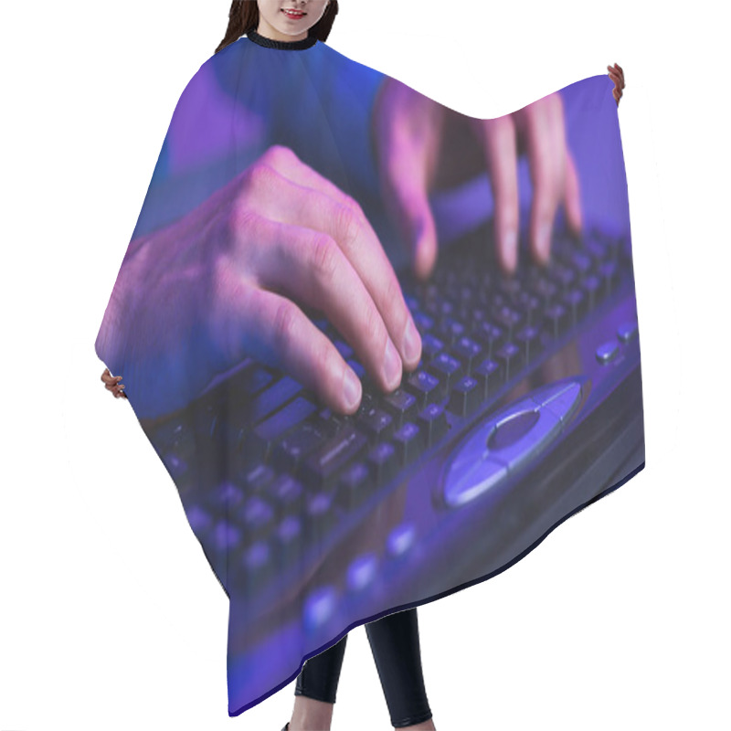 Personality  Gamers Hands On A Keyboard, Actively Pushing Buttons Hair Cutting Cape