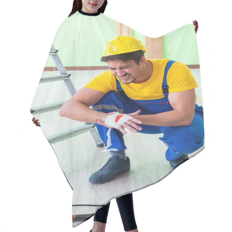 Personality  Injured Worker At The Work Site Hair Cutting Cape