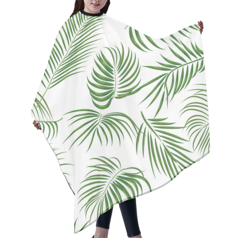 Personality  Seamless Hand Drawn Tropical Pattern With Palm Leaves, Jungle Exotic Leaf On White Background Hair Cutting Cape