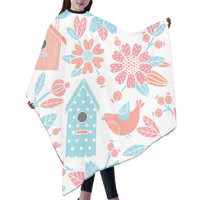 Personality  Seamless Floral Pattern With Birdhouses Hair Cutting Cape