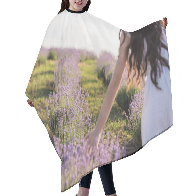 Personality  Partial View Of Blurred Brunette Woman With Long Hair In Field Of Flowering Lavender Hair Cutting Cape