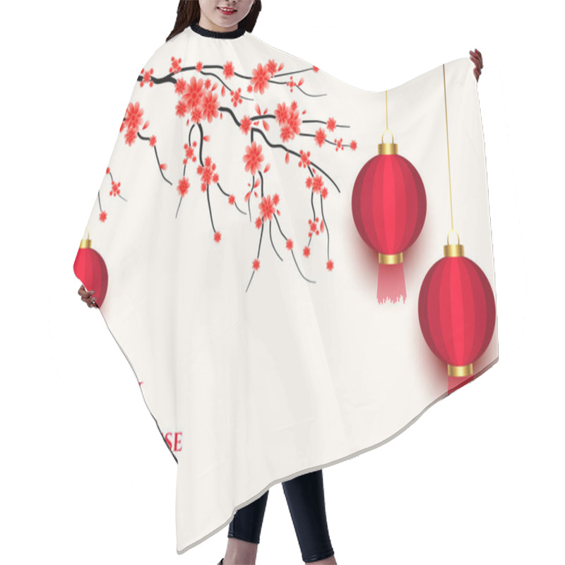 Personality  2021 Chinese Happy New Year Lantern And Sakura Flower Vector Hair Cutting Cape