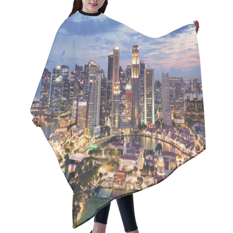 Personality  Panorama Of Singapore Skyline At Night, Marina Bay Hair Cutting Cape