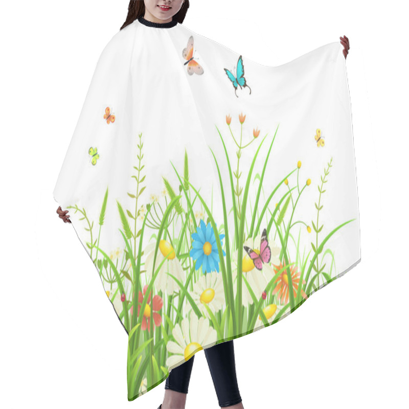 Personality  Green Grass With Flowers Hair Cutting Cape