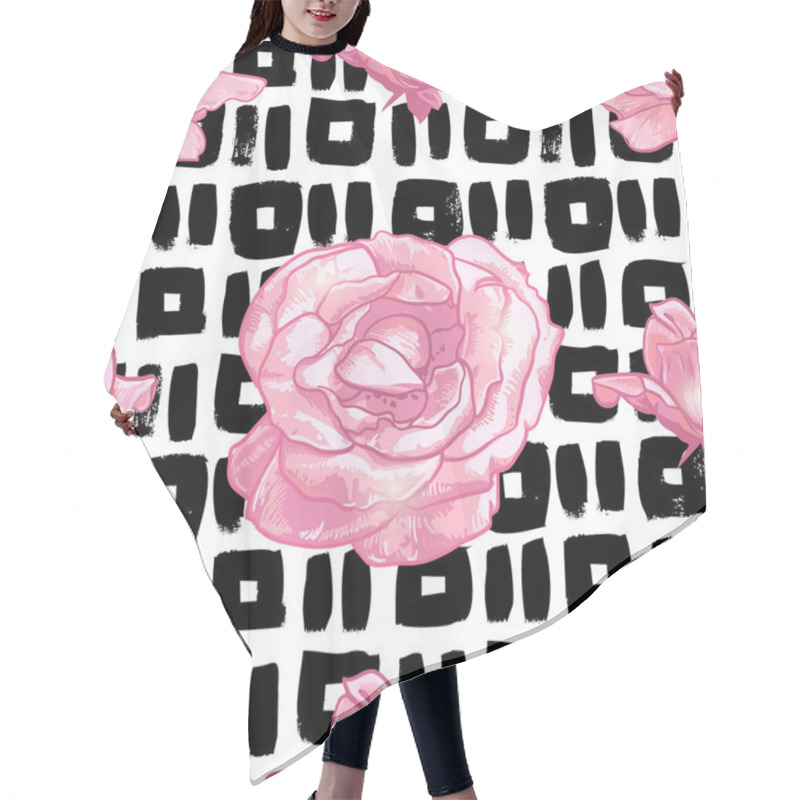 Personality  Seamless Pattern With Grunge Background And Roses Hair Cutting Cape