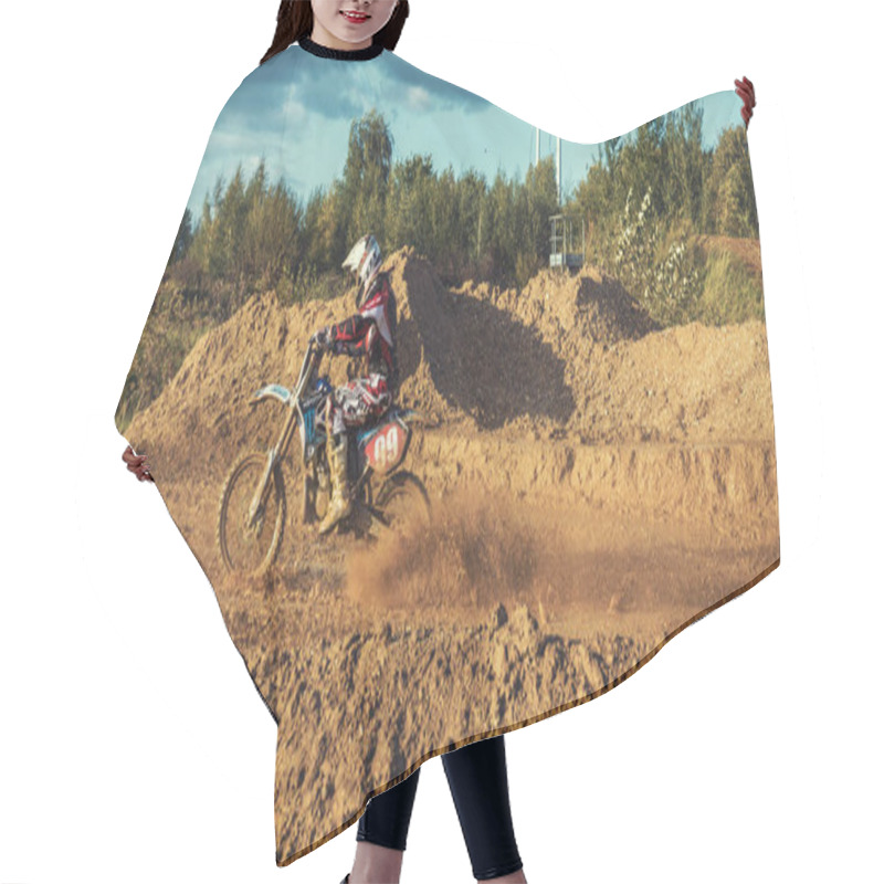 Personality  Motocross MX Rider Riding On Dirt Track Hair Cutting Cape