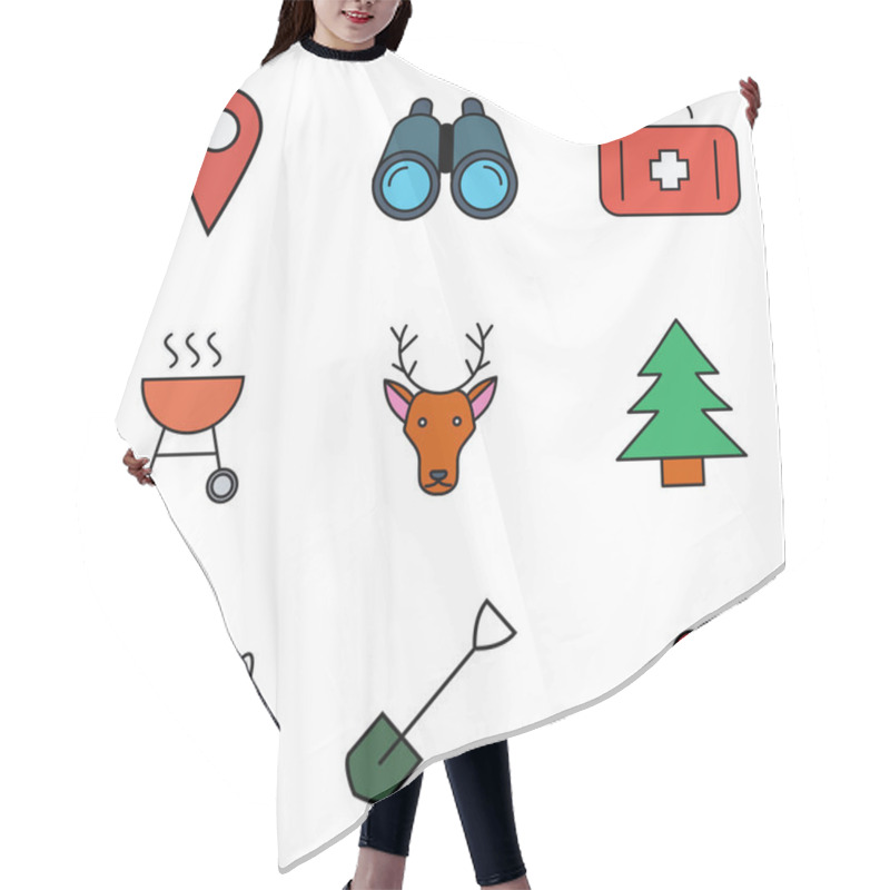 Personality  Camping Flat Vector Icon Set Hair Cutting Cape