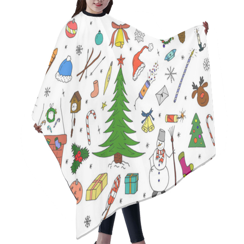 Personality  Hand Drawn Christmas Elements In Doodle Style. Hair Cutting Cape