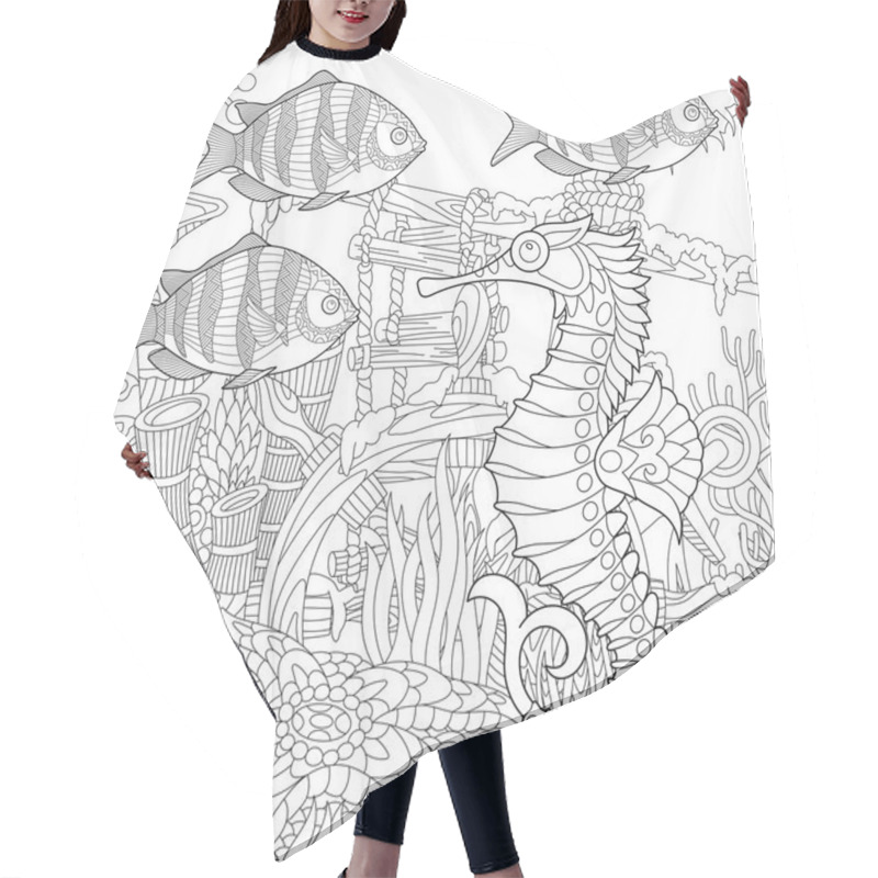 Personality  Zentangle Stylized Aquarium Hair Cutting Cape