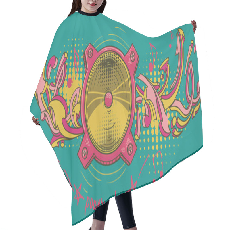 Personality  Funky Drawn Loudspeaker And Notes, Musical Design Hair Cutting Cape