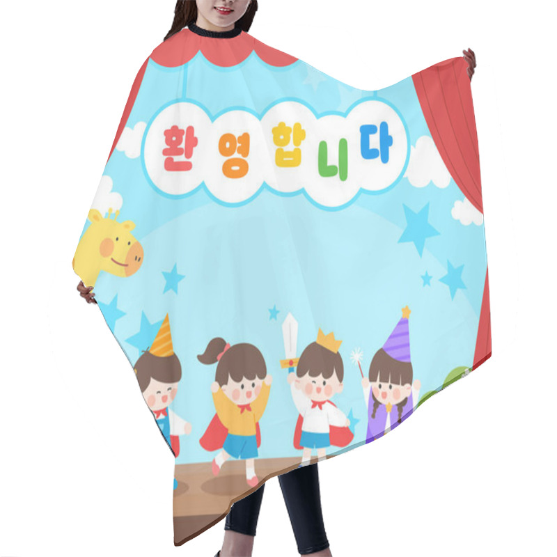 Personality  Lovely Children's Recruiting Kindergarten Illustration Frame Hair Cutting Cape