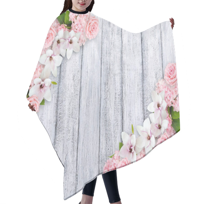 Personality  Magnolia Flowers With Roses, Hortensia And Place For Your Text Hair Cutting Cape