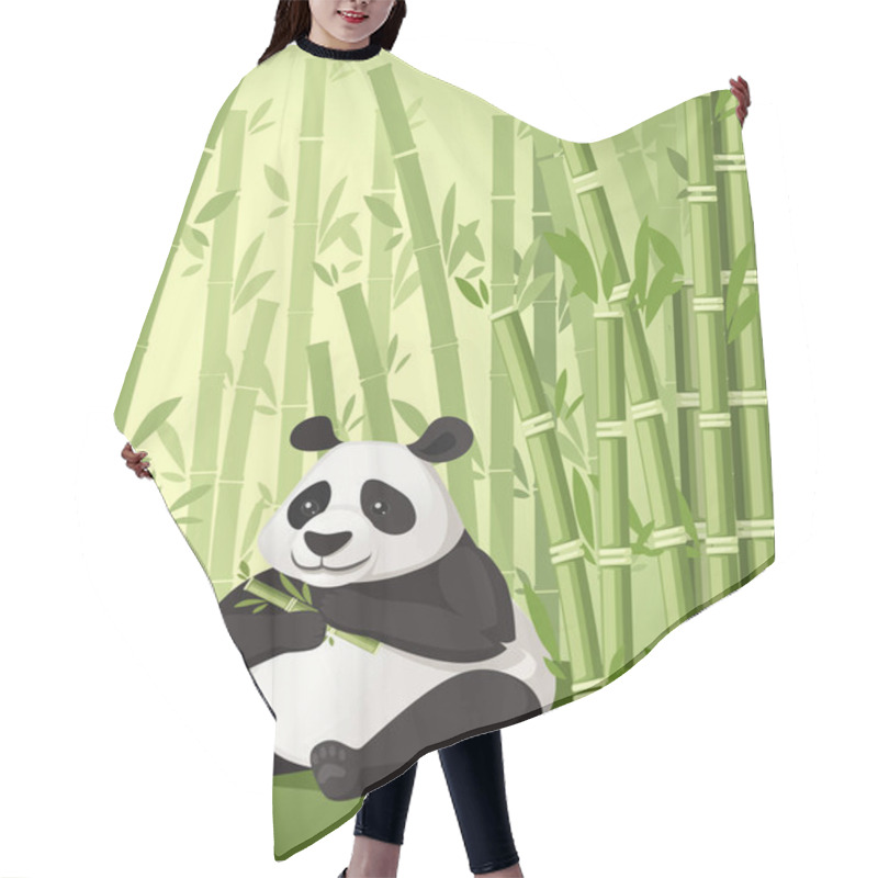 Personality  Bamboo Trees Asian Forest Landscape With Cute Big Panda Eating Bamboo Flat Vector Illustration Hair Cutting Cape