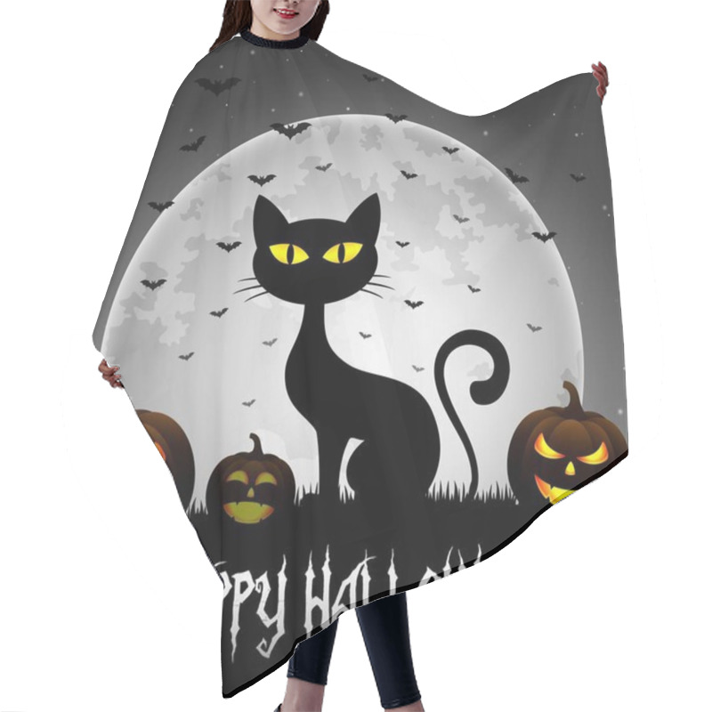 Personality  Halloween Background With Cat And Pumpkins On The Full Moon Hair Cutting Cape