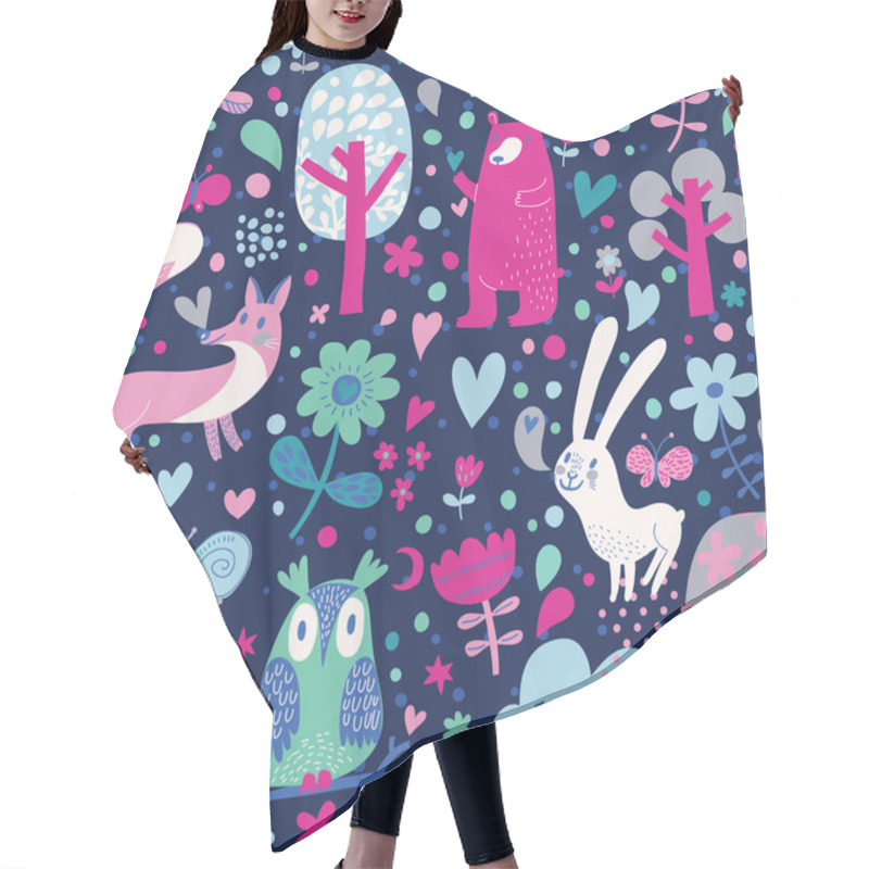 Personality  Stylish Floral Seamless Pattern With Forest Animals Hair Cutting Cape