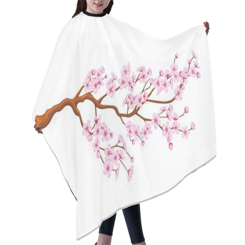 Personality  Cartoon Cherry Bloom, Chinese New Lunar Year Item. Isolated Vector Blooming Sakura Branch, Adorned With Beautiful Pink Blossoms Symbolizing Renewal Of Nature And The Ephemeral Beauty Of Life Hair Cutting Cape