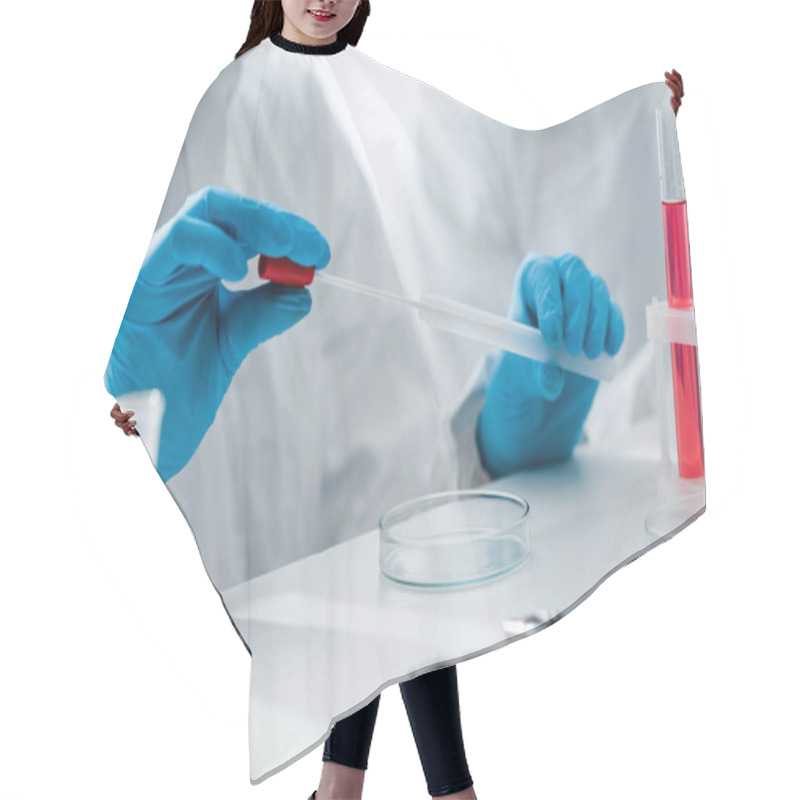 Personality  Cropped View Of Scientist In Latex Gloves Doing Dna Test In Lab  Hair Cutting Cape