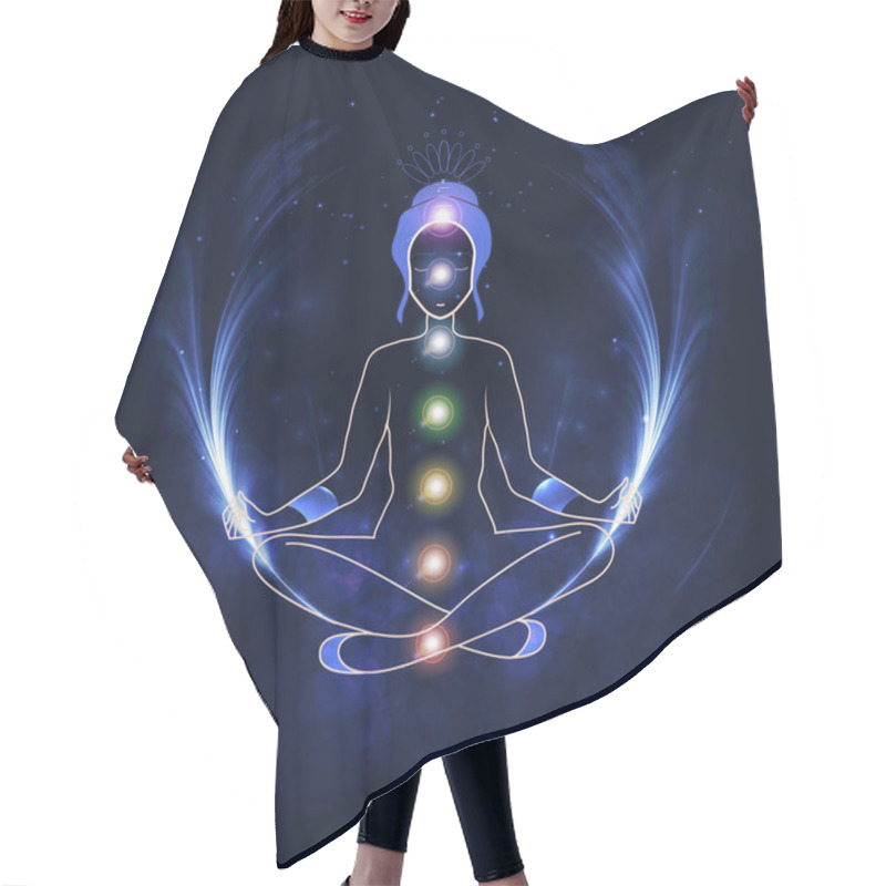 Personality  Vector Illustration Concept Aura And Chakra, Meditation. Hair Cutting Cape