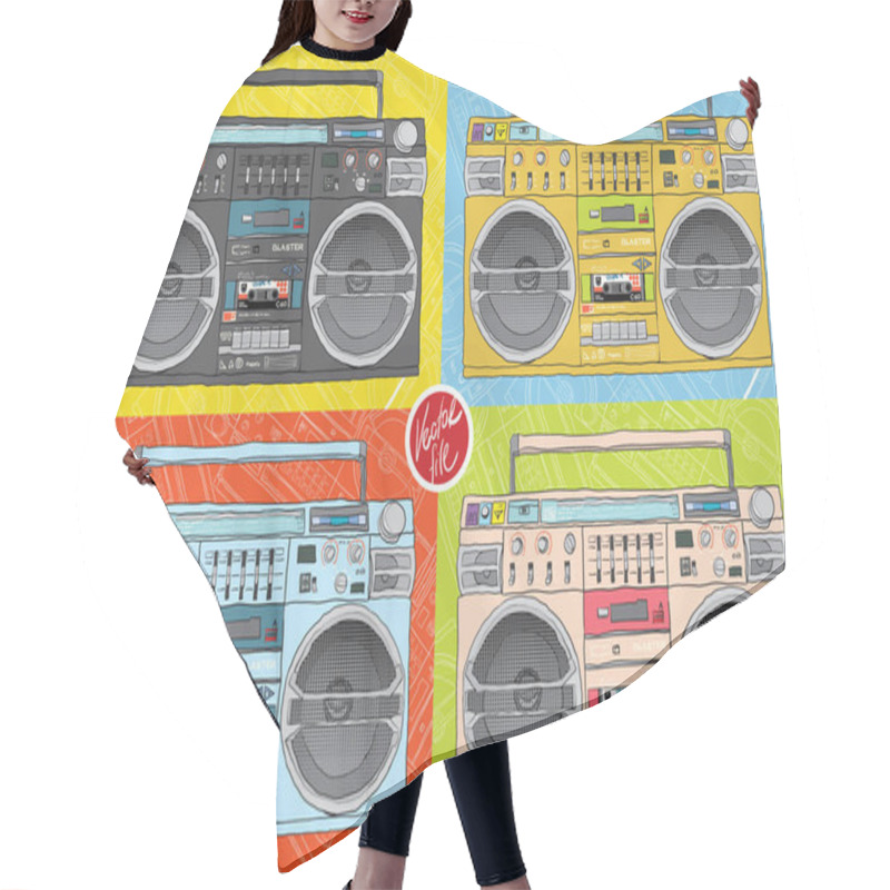 Personality  Boombox Hand Drawn  Stock Illustration Hair Cutting Cape