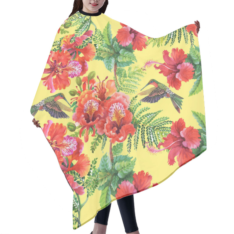 Personality  Pattern  With Alstroemeria Flowers And Hummingbirds Hair Cutting Cape