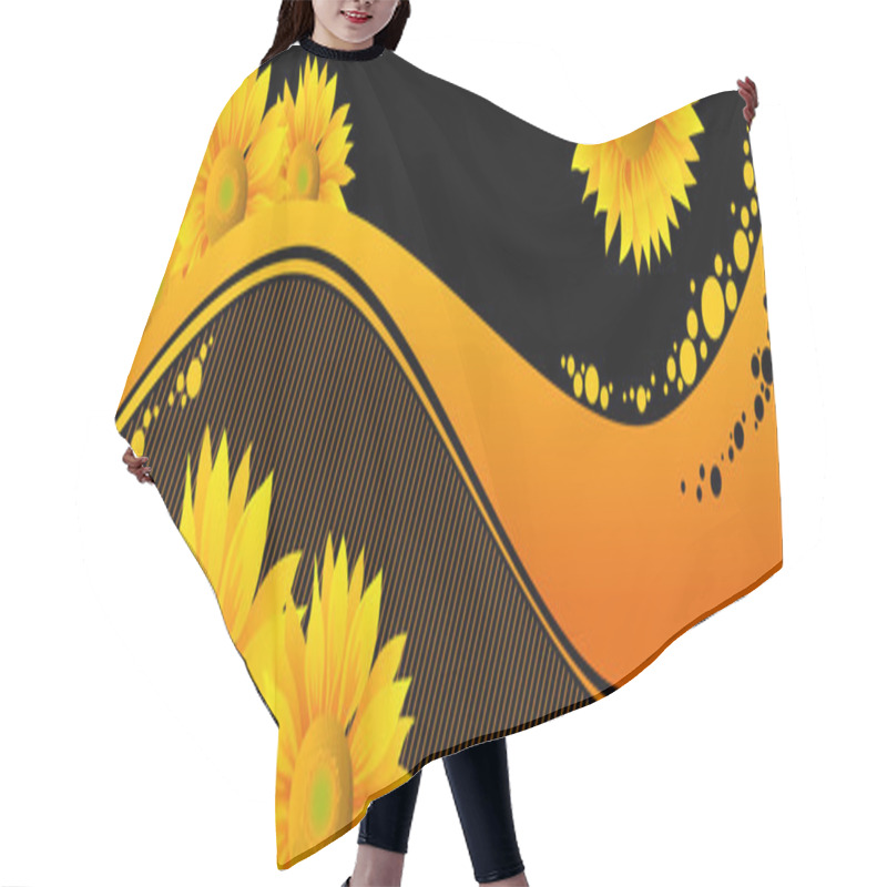 Personality  Beautiful Yellow Sunflowers On Black Background Hair Cutting Cape