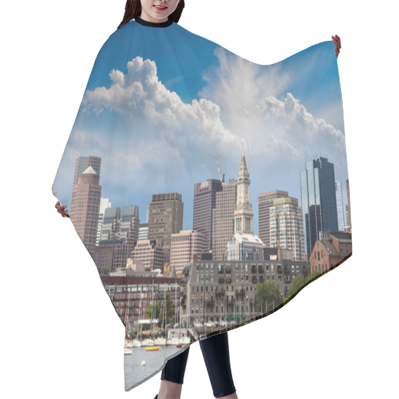 Personality  Panoramic View Of Boston Cityscape In A Sunny Day, USA Hair Cutting Cape