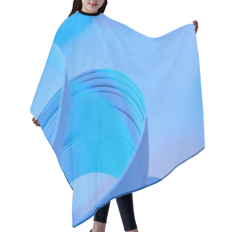 Personality  Close Up View Of Curved Paper Stripes On Neon Blue Background Hair Cutting Cape