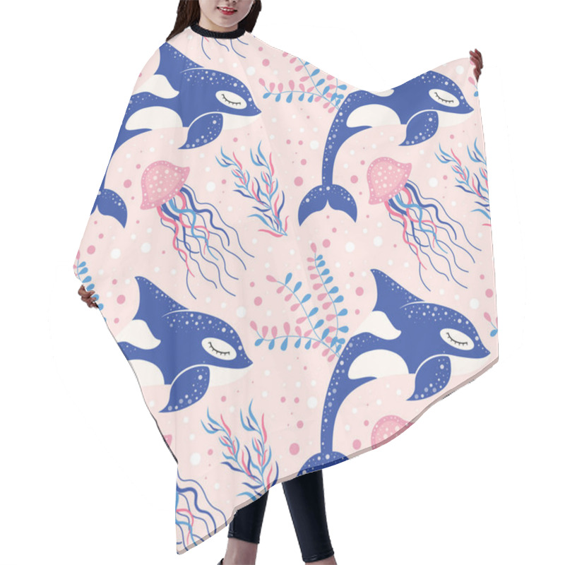 Personality  Cute Marine Pattern With Killer Whale And Jellyfish Hair Cutting Cape