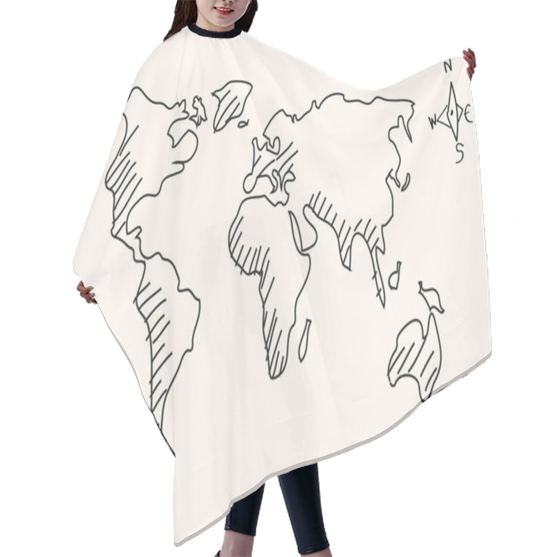 Personality  Hand Drawn World Map Hair Cutting Cape