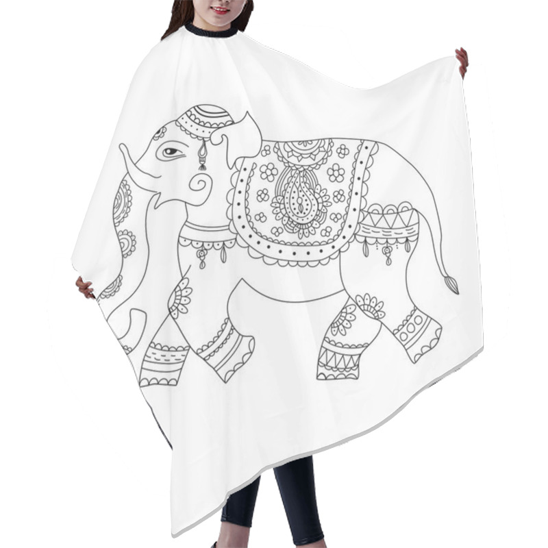 Personality  Vector Illustration Of Elephant In Ethnic Style. Indian Style Decorated Ornate Elephant. Hair Cutting Cape