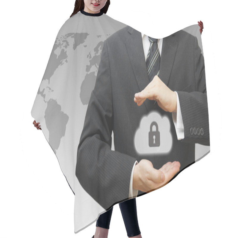 Personality  Secured Online Cloud Computing Concept With Business Man Protect Hair Cutting Cape