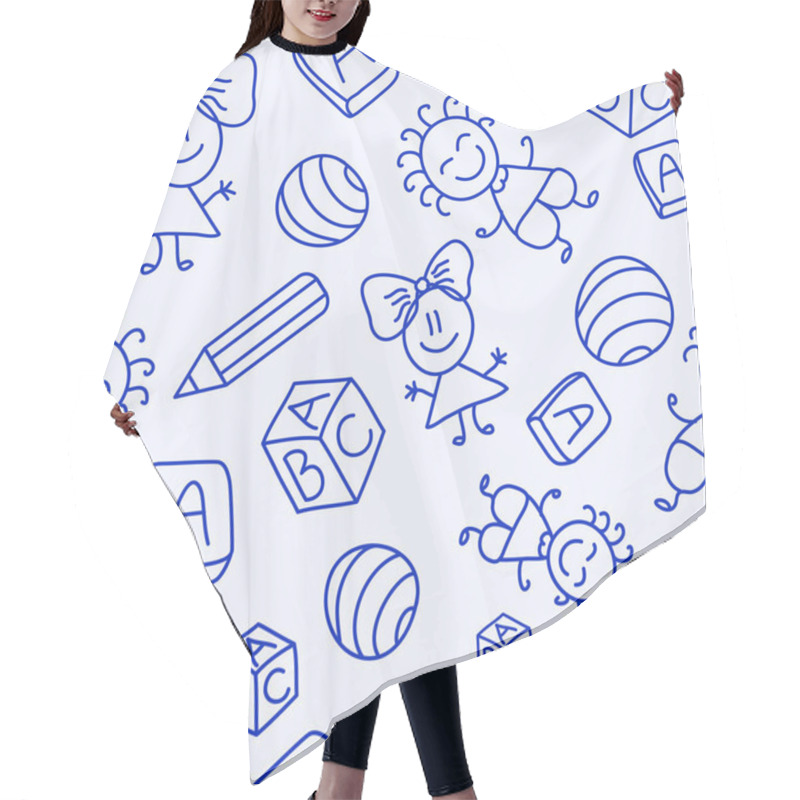 Personality  Hand Drawn Seamless Pattern With Kids Hair Cutting Cape