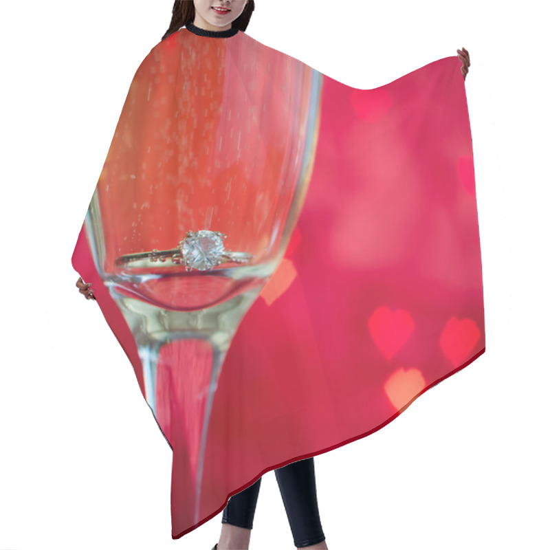 Personality  Proposal With Ring In Champagne Glass Hair Cutting Cape