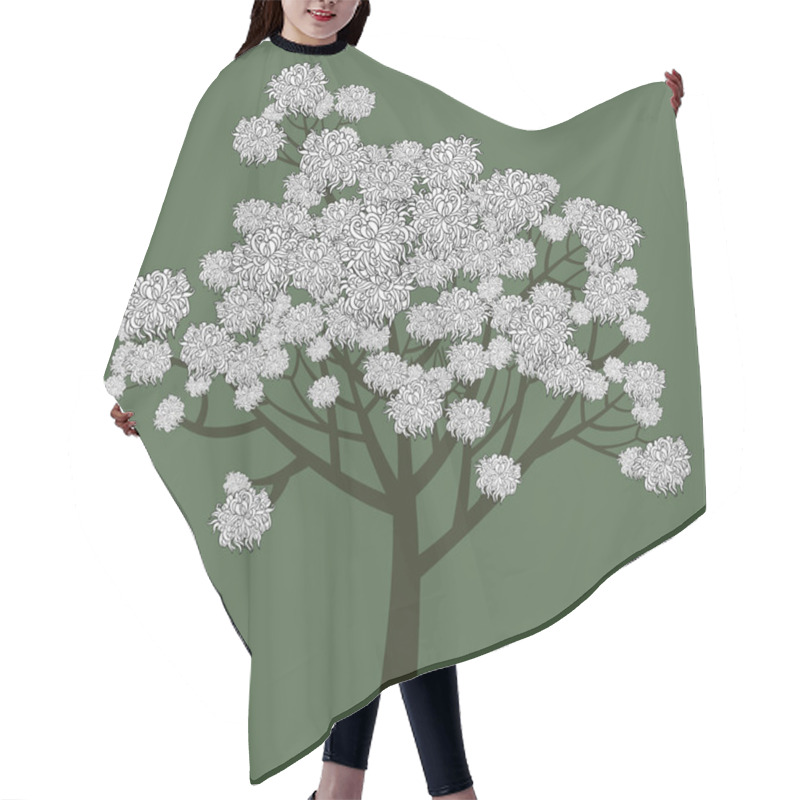 Personality  Vector Graphical Drawing Of Young Flowering Tree Hair Cutting Cape