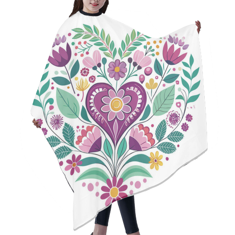 Personality  Vibrant Heart Illustration Made Of Flowers And Leaves Hair Cutting Cape