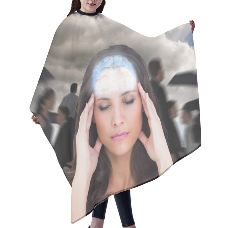 Personality  Brunette Woman With Headache Hair Cutting Cape